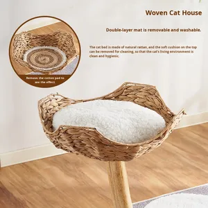 Modern Eco-friendly Large Solid Wood <strong>Cat</strong> <strong>Tree</strong> Tower with Integrated <strong>Scratching</strong> Post Climbing Features 60cm Tall for Living Room - Product Image 3