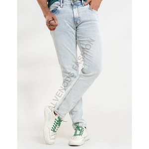 Jeans décontractés pour hommes, taille mi-haute, en denim doux uni, lavage moyen, coupe boutonnée, vente en gros OEM, faible MOQ, design personnalisé, automne, hiver, été - Product Image 5