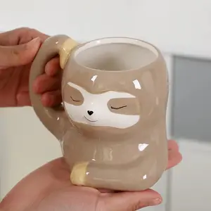 Porta canetas de cerâmica para preguiça, porta canetas com desenho de animais de desenho animado, caneca para preguiça