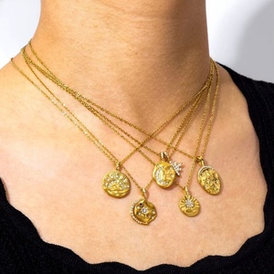 Joyería Personalizada, Collar de Acero Inoxidable con Colgante de Moneda, Luna, Estrella y Sol, con Circonita, Resistente al Agua y al Deslustre, Chapado en Oro de 18K, Joyería de Moda - Product Image 2