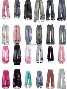 <span class=keywords><strong>Jeans</strong></span> da <span class=keywords><strong>Donna</strong></span> Stile Hip Hop Americano 2025, Nuovi Modelli a Basso Prezzo, Vintage, Larghi, in Denim con Motivo a Righe Ricamato, Vendita all'Ingrosso Estiva - Product Image 5