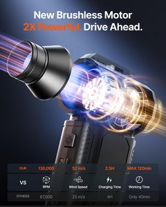 Ventilateur puissant 16000 mAh, ventilateur turbo, souffleur d'air puissant, ventilateur de conduit industriel, moteur sans balais, sécheuse électrique pour voiture - Product Image 2