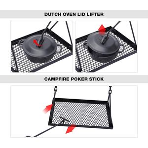 Premium pieghevole falò da cucina a 6 ganci portatile da forno olandese supporto per griglia a fuoco a altalena Grill Grill per campeggio all'aperto - Product Image 2