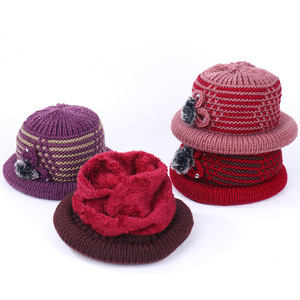 Winter Knitted <b>Hat</b> For Women <b>Warm</b> Fleece Lined Wool Blend <b>Hat</b> With Pom Pom Decor 56-58cm Head Circumference - Product Image 1
