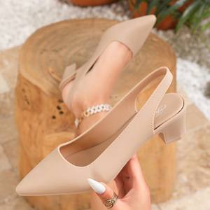 Escarpins fermés pour femmes à talon épais et ouverts à l'arrière, pour tenue de soirée, été, kaki, marron, noir, couleur unie 2026 - Product Image 1