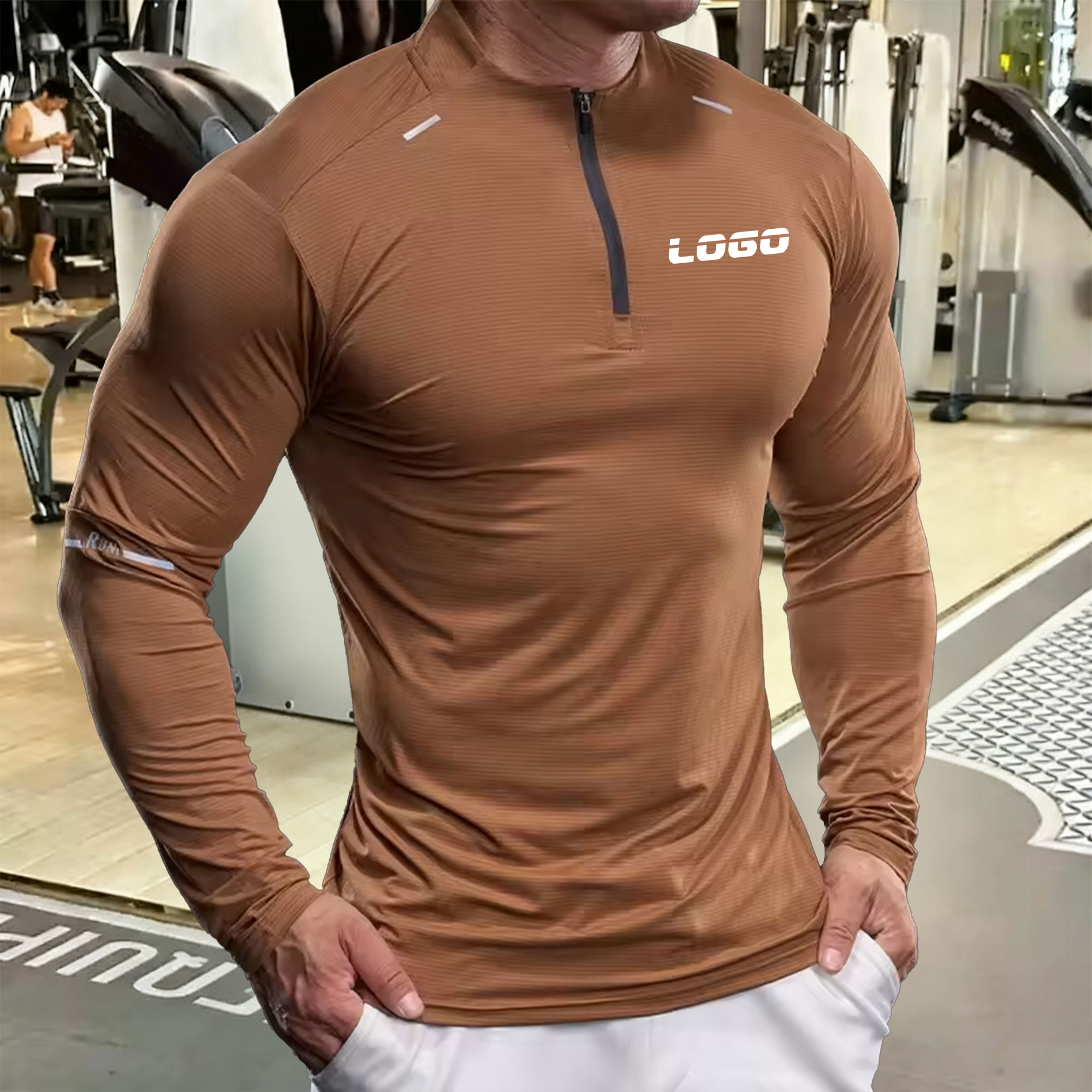 Custom Sports Active Men'S Long Sleeves 1/4 Zip Tops High Elastic Breathable Quick Dry Fitness Workout Plain Gym Running T Shirt