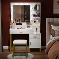 Ensemble de coiffeuse avec miroir et éclairage LED, design royal, finition haut de gamme, avec rangement unique