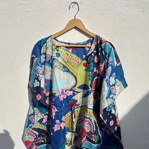 Robe d'été respirante pour les vacances, tenue de plage bohème, robe de plage, kaftan en coton pur, imprimé floral, kaftan en coton indien - Product Image 1