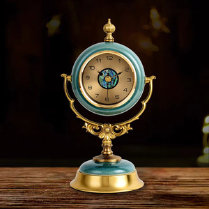 European Style Desktop <b>Clock</b> Blue Circular Quartz <b>Table</b> <b>Clock</b> Living Room Decor Silent Ornament - Product Image 2