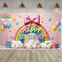 Bannière personnalisée Joyeux Anniversaire 5,9*3,6 pieds, décoration de ballons bleus et roses, toile de fond pour photographie d'anniversaire, pour fête d'anniversaire