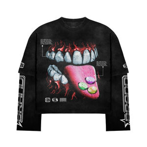 Camisas de manga larga de algodón personalizadas Camiseta de manga larga de doble capa con empalme de tamaño grande <span class=keywords><strong>Cid</strong></span> Wash Boxy - Product Image 1