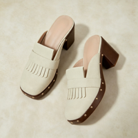 Mules à franges pour femmes, plateforme, talon carré, en daim, clous dorés, style Kiltie, bout carré, à enfiler, sans talon, style bohème, sabots épais