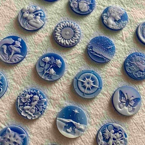 Victorian Vintage Carved Stone Round Cabochon Animal <b>Flower</b> Portrait for Brooches Pendant Rings <b>Crown</b> Making - Product Image 2