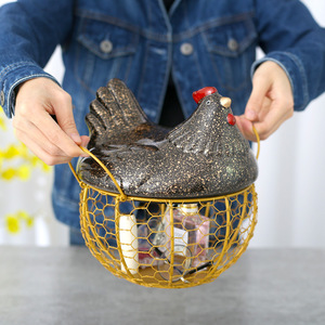 Creative Hen <b>Wire</b> <b>Basket</b> Storage Organizer Round Desktop Decorative Kitchen Storage <b>Basket</b> For Home Office Gift - Product Image 2