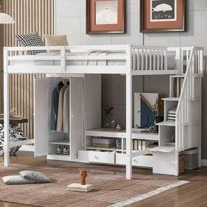 <span class=keywords><strong>Lit</strong></span> mezzanine en bois massif avec table de rangement intégrée pour enfants adultes chambres écoles hôtels repas usage extérieur - Product Image 5