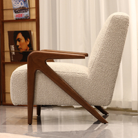 Chaise longue moderne en tissu bouclé, fauteuil d'appoint en bois, siège de détente écologique pour salon, chambre et hôtel