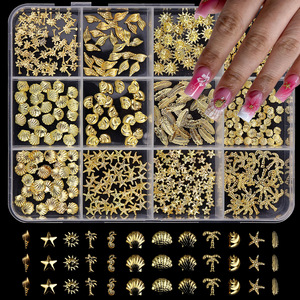 Caja de 12 compartimentos de adornos para uñas con remaches punk, estrellas de mar y conchas marinas, de aleación mixta, para decoración de manicura DIY, venta al por mayor transfronteriza - Product Image 6
