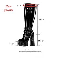 Bottes hautes en cuir PU élégantes et stylées, grande taille 47, noires, style gothique punk, bottines à plateforme épaisse, chaussures à talons épais pour femmes