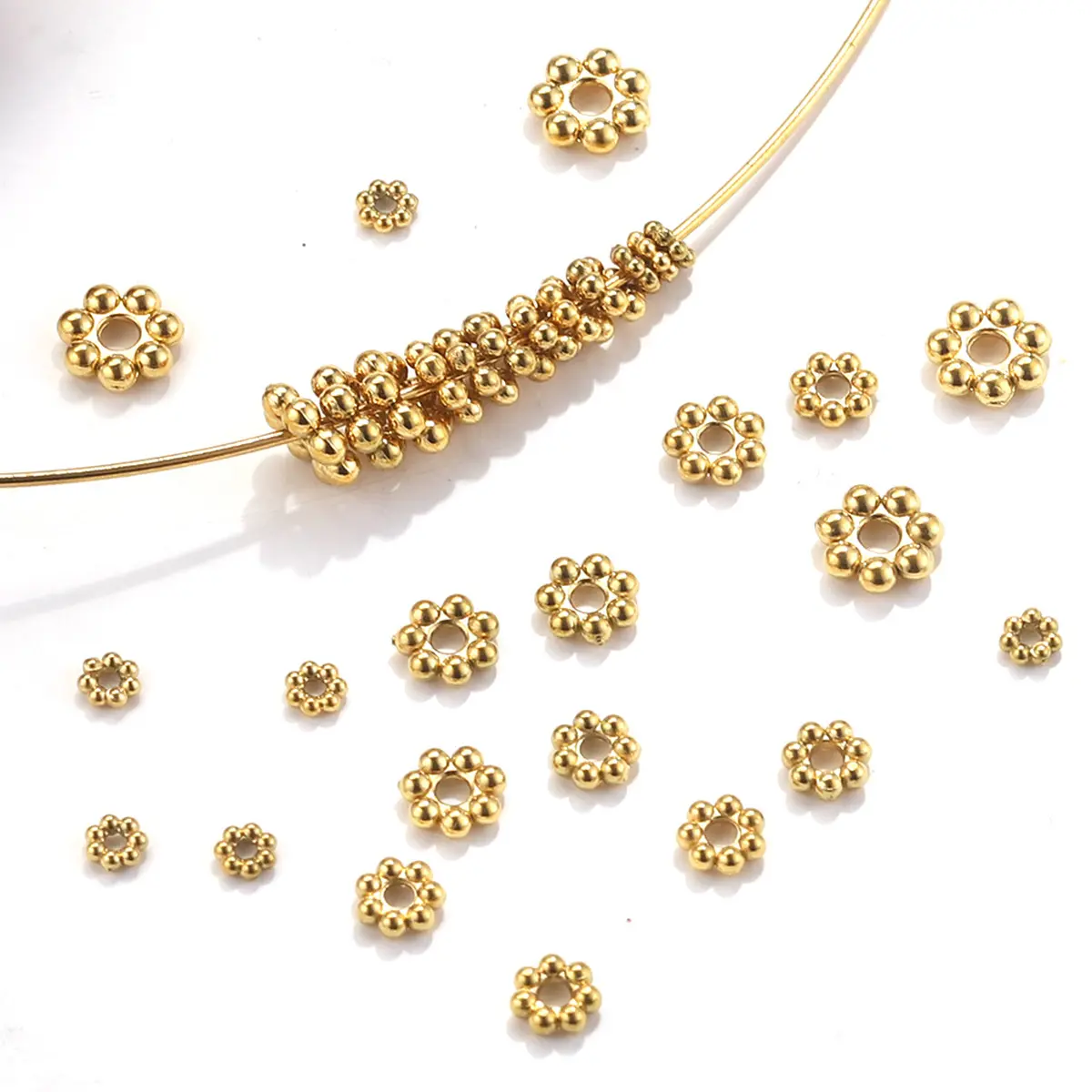 Hoyo stainless Steel Daisy Snow Flake Flower Spacer Beads Gold Plated Charms Loose Bead Connector For Diy Jewelry Making