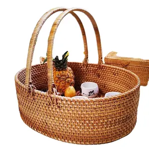 Hot Selling Rotan Brood Manden Multifunctionele Fruit Organizer Met Handvat