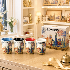 Mug en céramique souvenir de <span class=keywords><strong>Londres</strong></span> avec impression Big Ben, London Eye, bus rouge à deux étages et silhouette de <span class=keywords><strong>la</strong></span> ville, et set de sous-verres « I Love London » - Product Image 2