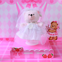 Boneka Beruang Teddy Pink Lucu dengan Gaun Pengantin Renda Putih Elegan, Boneka Pernikahan yang Dapat Dikustomisasi untuk Hadiah Pernikahan