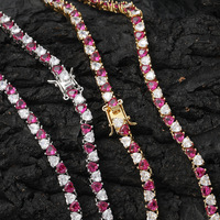 Collier tennis en forme de cœur, style hip-hop, en laiton incrusté de zircon, coloré, à personnaliser