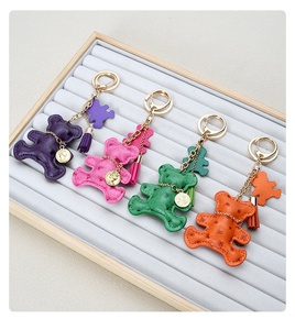 Luxury Texture PU Leather Bear Keychain Assorted Colors Tassel Pendant Sturdy Metal Clasp <b>Handbag</b> Decoration Gift Wholesale - Product Image 1