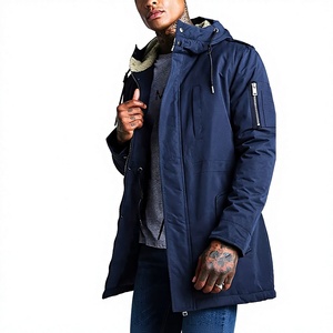 Men's <b>Long</b> Hooded Puffer Jacket Solid Color Windproof Casual Winter <b>Coat</b> with Zipper and Fleece Lining - Product Image 1