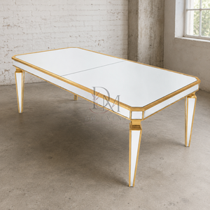 Elegante Mesa Rectangular Dorada de Acero Inoxidable con Espejo en la Parte Superior y Patas Cónicas para Banquetes, Venta al por Mayor - Product Image 5