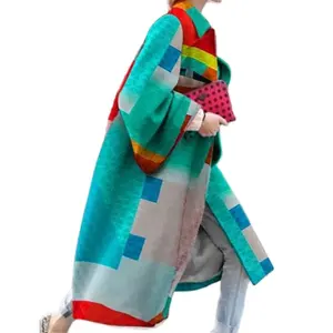 Wholesale Custom Clothing for Ladies Women Long Jacket Plus Size Women&#39;s Coats Windbreaker Trendy Printed Colorful Abstract