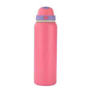 Termo cilíndrico portátil de acero inoxidable 304 de color sólido, nuevo, a prueba de fugas, con doble tapa para bebidas, para exteriores. - Product Image 4