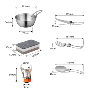 مجموعة أواني طهي للتخييم والمشي لمسافات طويلة لشخص واحد، مجموعة كاملة من أواني التخييم المصنوعة من الفولاذ المقاوم للصدأ مع حقيبة تخزين - Product Image 3