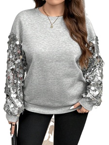 OEM personnalisé femmes automne nouvelle mode gris col rond <span class=keywords><strong>pull</strong></span> décontracté manches pailletées sweat surdimensionné <span class=keywords><strong>pull</strong></span> <span class=keywords><strong>pour</strong></span> femme - Product Image 2