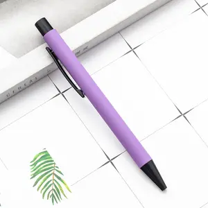 Ready To Ship Colorful Rubber Coated Push Button Metal Ball Point Pen With Custom Logo Printed