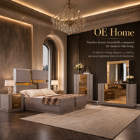 Ensemble de chambre à coucher personnalisé OEHOME 5 pièces, luxueux et moderne, avec lit, commode, miroir, table de chevet et armoire haute pour hôtel et villa