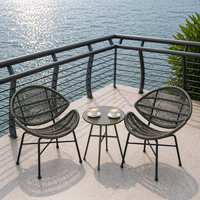 Ensemble table et chaises d'extérieur en rotin tressé à la main avec structure métallique pour jardin, cour, café, salon de thé
