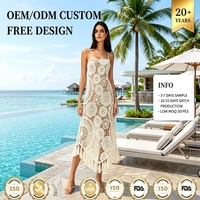 Robe longue blanche en crochet pour femme, asymétrique, sans col, à fines bretelles, avec franges ajourées, taille naturelle, décontractée, pour la plage, 100%
