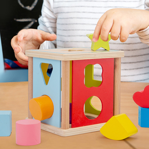 Los más vendidos juguetes de bloques clasificadores de colores y <span class=keywords><strong>forma</strong></span> de <span class=keywords><strong>cubo</strong></span> de madera Montessori para niños aprendizaje preescolar y regalo de bebé a juego - Product Image 3