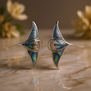 E4055 White Gold Geometric <b>Stud</b> <b>Earrings</b> With Shell Inlay Bezel Setting Luxury Unisex <b>Fine</b> Jewelry - Product Image 2