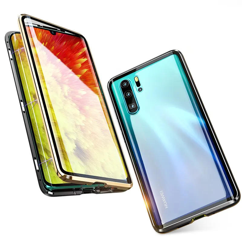 Full Protection Magnetic Adsorption Phone Case For Huawei P30 Pro Lite Metal Bumper Clear Glass Cover Case for mate 20 lite pro