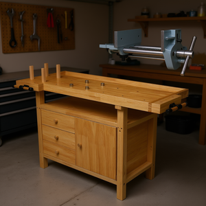 Établi en bois avec étau en fonte, largeur de mâchoire 7 pouces, robuste, pour garage, atelier, usage domestique, gris - Product Image 2