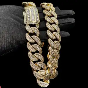 Hiphop Sieraden Baguette Cubaanse Schakelketting 18Mm Custom 925 Zilver Hoge Kwaliteit Moissanite Vvvs Iced Out Ketting Diamant Voor Mannen