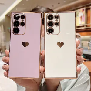 Honatop Stylish Side Heart Pattern Plating TPU Phone Case Love Shaped Phone Cover for Samsung S24 PLUS S22 S23 ULTRA A14 A54 A34