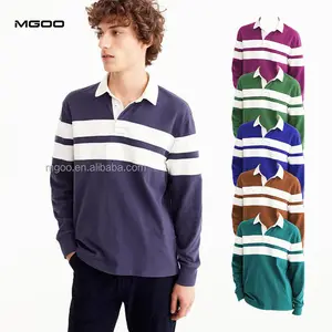 Mannen Gestreept Polo Shirt Loose Fit Lange Mouw Rugby Polo T-shirts Polo Shirts Custom Logo