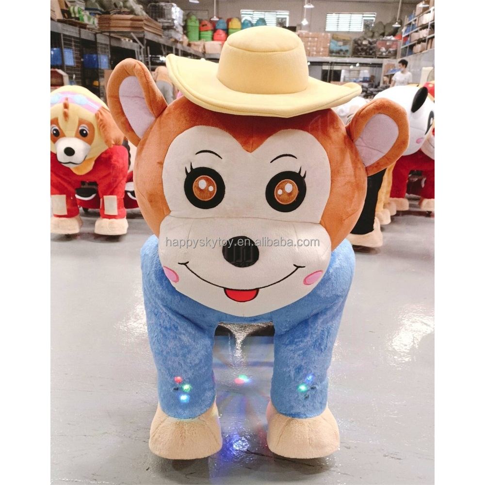 Électronique enfants amusement peluche singe zippy animal monter batterie voiture guangzhou