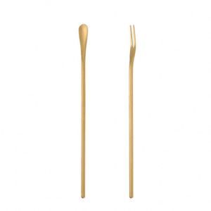 Cuchara para Café y Tenedor para Frutas de Acero Inoxidable 304 con Mango Largo, Minimalista, con Recubrimiento PVD Dorado, para Bar o Cafetería, Venta al Por Mayor - Product Image 6