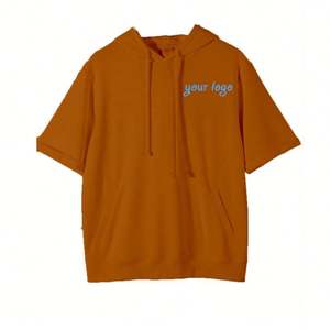 Fabrication Logo personnalisé ample à manches courtes à capuche homme sérigraphie uni surdimensionné marron léger 230g broderie à capuche hommes - Product Image 1