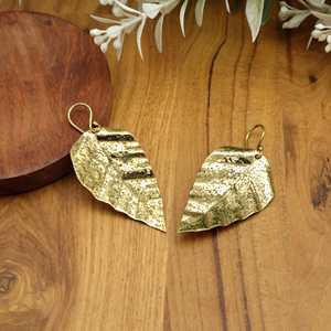 Gold Leaf Dangle Earrings Handmade Brass Boho <b>Jewelry</b>, Nature-<b>Inspired</b> Lightweight Gold Drop Earrings for Festival, Gift for Her - Product Image 1