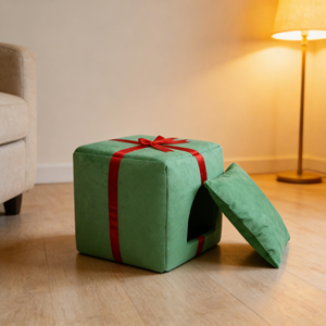 Novedades Navideñas: <span class=keywords><strong>Cama</strong></span> para Gatos con Diseño de Caja de Regalo, Cálida, Linda, Ecológica, Semicerrada, de Tela Afelpada para Invierno - Product Image 4